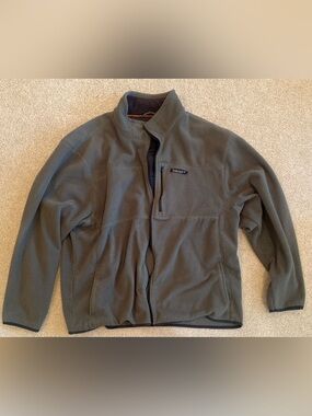 Timberland Men's Olive Fleece Jacket 2XL Stand-Up Collar Logo Accent- Broken Zip